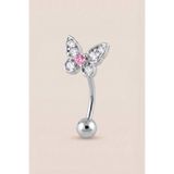 Hetra Gümüş Renkli Cerrahi Çelik Zirkon Taşlı Kelebek Rook Piercing - Daith, Vertical Helix, Kaş