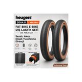 heugers 20x4.0 3mm Zırhlı Fat Bike E-Bike Dış Lastik Seti (Ön ve Arka) Asfalt Desen - Kahverengi Yan