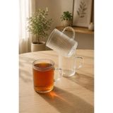 Hevy Çizgili Kulplu Isıya Dayanıklı Borosilikat Cam Kahve Çay Bardağı 3'lü 200 ml