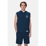 HEWITT Lacivert Nakışlı Sıfır Kol Oversize Erkek Sweatshirt - M
