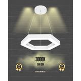Hexagon (Beyaz Kasa, Sarı Işık) Ledli Modern Sarkıt LED Avize Salon Mutfak Oturma Yatak Odası Sarkıt