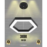 Hexagon ( Siyah Kasa, Sarı Işık ) Ledli Modern Sarkıt LED Avize, Salon, Mutfak, Oturma Yatak Odası