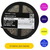 Hexus Samsung Çipli 12V 2835 Şerit LED İç Mekan IP20 12W/Mt 8mm 60 LED, 4000K - Gün Işığı, 10 Metre