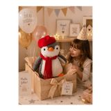 Hey Me Lisa Pingu Kırmızı Şapkalı Penguen 40 cm Gri Peluş Oyuncak Uyku ve Oyun Arkadaşı