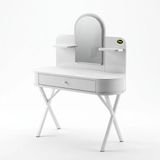 hey modüler mobilya 110 cm LED Işıklı Aynalı Makyaj Masası Çekmeceli Takı Düzenleyici Organizer Beyaz Beyaz Metal Ayak Mira Model