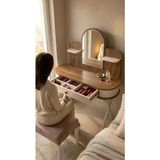 Hey Modüler Mobilya 110 cm LED Işıklı Aynalı Makyaj Masası Çekmeceli Takı Düzenleyici Organizer Ceviz Krem Metal Ayak Mira - Ceviz - Ekru