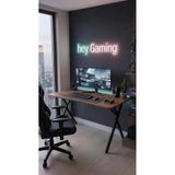 hey modüler mobilya 120 cm Gaming Profesyonel Oyuncu Masası Ceviz Tabla, Siyah Metal Ayaklı Hey Gaming