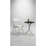 Hey Modüler Mobilya 50 cm Yuvarlak Balkon Masası & Yemek Masası 73 cm Yükseklik Siyah Mermer Tabla, Beyaz Metal Ayaklı Yıldız Model