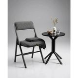 Hey Modüler Mobilya 50 cm Yuvarlak Balkon Masası & Yemek Masası 73 cm Yükseklik Siyah Mermer Tabla, Siyah Metal Ayaklı Yıldız Model