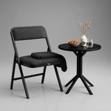 Hey Modüler Mobilya 50 cm Yuvarlak Balkon Masası & Yemek Masası 73 cm Yükseklik Siyah Tabla, Siyah Metal Ayaklı Yıldız Model