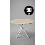 hey modüler mobilya 90 Cm Selin Traverten Yuvarlak Mutfak Masası Yemek Masası Balkon Masası Metal Beyaz Ayak