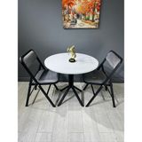 Hey Modüler Mobilya Aras Beyaz 2 Kişilik Yuvarlak Mutfak Yemek Masası Takımı 2+1 Açık Gri 80 cm - Beyaz - Açık Gri