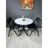 Hey Modüler Mobilya Aras Beyaz 2 Kişilik Yuvarlak Mutfak Yemek Masası Takımı 2+1 Siyah Baklava 80 cm