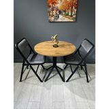 Hey Modüler Mobilya Aras Ceviz 2 Kişilik Yuvarlak Mutfak Yemek Masası Takımı 2+1 Açık Gri 80 cm - Ceviz - Açık Gri