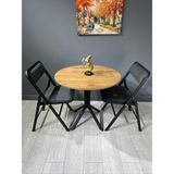 Hey Modüler Mobilya Aras Ceviz 2 Kişilik Yuvarlak Mutfak Yemek Masası Takımı 2+1 Keten Gri 80 cm - Ceviz - Gri
