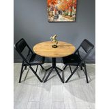 Hey Modüler Mobilya Aras Ceviz 2 Kişilik Yuvarlak Mutfak Yemek Masası Takımı 2+1 Siyah Baklava 80 cm