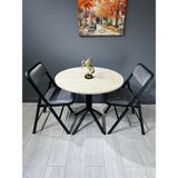 Hey Modüler Mobilya Aras Traverten 2 Kişilik Yuvarlak Mutfak Yemek Masası Takımı 2+1 Açık Gri 80 cm