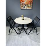 Hey Modüler Mobilya Aras Traverten 2 Kişilik Yuvarlak Mutfak Yemek Masası Takımı 2+1 Keten Gri 80 cm