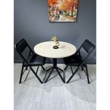 Hey Modüler Mobilya Aras Traverten 2 Kişilik Yuvarlak Mutfak Yemek Masası Takımı 2+1 Siyah Baklava 80 cm