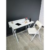 Hey Modüler Mobilya Buse Çalışma Masası Ofis Bilgisayar Masası - Katlanır Sandalyeli 103 CM Metal Beyaz Ayak