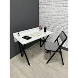 Hey Modüler Mobilya Buse Çalışma Ofis Bilgisayar Masası - Katlanır Sandalyeli 103 CM Metal Siyah Ayak