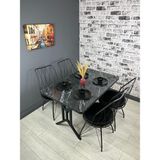 Hey Modüler Mobilya Handan Siyah Mermer Mutfak Yemek Masası Balkon Masası Kavisli Köşe 110*70 cm - Siyah - Mermer