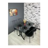 hey modüler mobilya Handan Siyah Mermer Mutfak Yemek Masası Balkon Masası Kavisli Köşe Metal 110*70 cm