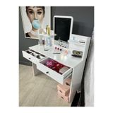 hey modüler mobilya Makyaj Masası Aynalı Tuvalet Masası 2 Çekmeceli Takı Düzenleyici ve Raflı Organizer Beyaz 104 cm