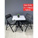 Hey Modüler Mobilya Mercan 2 Kişilik Yuvarlak Mutfak Yemek Masası Takımı 2+1 Beyaz Kazayağı Kumaş 60 cm - Beyaz - Gri