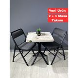 Hey Modüler Mobilya Mercan 2 Kişilik Yuvarlak Mutfak Yemek Masası Takımı 2+1 Efes Gri Kumaş 60 cm