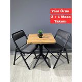Hey Modüler Mobilya Mercan 2 Kişilik Yuvarlak Mutfak Yemek Masası Takımı 2+1ceviz Gri Kumaş 60 cm - Ceviz - Gri