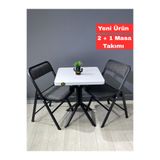 hey modüler mobilya Mercan Beyaz 2 Kişilik Kare Mutfak Yemek Masası Takımı 2+1 Keten Gri 60 cm