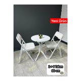 hey modüler mobilya Mercan Beyaz 2 Kişilik Yuvarlak Mutfak Yemek Masası Takımı 2+1 Beyaz Deri 60 cm