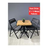 hey modüler mobilya Mercan Ceviz 2 Kişilik Kare Mutfak Yemek Masası Takımı 2+1 Keten Gri 60 cm