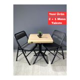 hey modüler mobilya Mercan Sonoma 2 Kişilik Kare Mutfak Yemek Masası Takımı 2+1 Keten Gri 60 cm