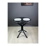 Hey Moduler Mobilya Nisa Siyahmermer Yuvarlak Mutfak Masasi Yemek Masa Balkon Masa Metal Siyah Ayak 70 Cm