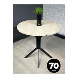 hey modüler mobilya Nisa Traverten Yuvarlak Mutfak Masası Yemek Masası Metal Siyah Ayak 70 Cm