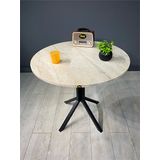 Hey Modüler Mobilya Saray Traverten Yuvarlak Masa Metal Siyah Ayak 80 CM