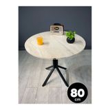 hey modüler mobilya Saray Traverten Yuvarlak Mutfak Yemek Masası Balkon Masası Metal Siyah Ayak 80 Cm