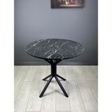 Hey Modüler Mobilya Saray Yuvarlak Mutfak Masası Yemek Masa Balkon Masa Fiskos Masa Metal Siyah Ayak 80 cm - Siyah Mermer