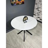 Hey Modüler Mobilya Sedef Beyaz Yuvarlak Mutfak Masası Metal Siyah Ayak 100 CM