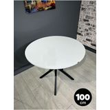 Hey Modüler Mobilya Sedef Beyaz Yuvarlak Mutfak Masası Yemek Masası Balkon Masası Metal Siyah Ayak 100 Cm