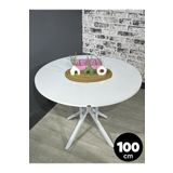 hey modüler mobilya Sedef Beyaz Yuvarlak Mutfak Yemek Masası Balkon Masası Metal Beyaz Ayak 100 Cm