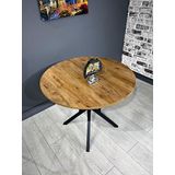 Hey Modüler Mobilya Sedef Ceviz Yuvarlak Mutfak Masası Metal Siyah Ayak 100 CM