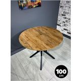 Hey Modüler Mobilya Sedef Ceviz Yuvarlak Mutfak Masası Yemek Masası Balkon Masası Metal Siyah Ayak 100 Cm