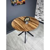 Hey Modüler Mobilya Sedef Kemençe Yuvarlak Mutfak Masası Yemek Masası Balkon Masası Metal Siyah Ayak 100 cm - Kahverengi