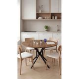 Hey Modüler Mobilya Selin Ceviz Yuvarlak Mutfak Masası Yemek Masası Balkon Masası Metal Siyah Ayak 90 Cm