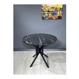 Hey Modüler Mobilya Selin Metal Siyah Ayak 90 CM Siyah Mermer Yuvarlak Masa