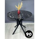 Hey Modüler Mobilya Selin Siyah Mermer Yuvarlak Mutfak Masası Yemek Masası Balkon Masası Metal Siyah Ayak 90 Cm