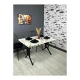 Hey Modüler Mobilya Sultan Efes Mermer Mutfak Yemek Masası Balkon Masası 120 Cm